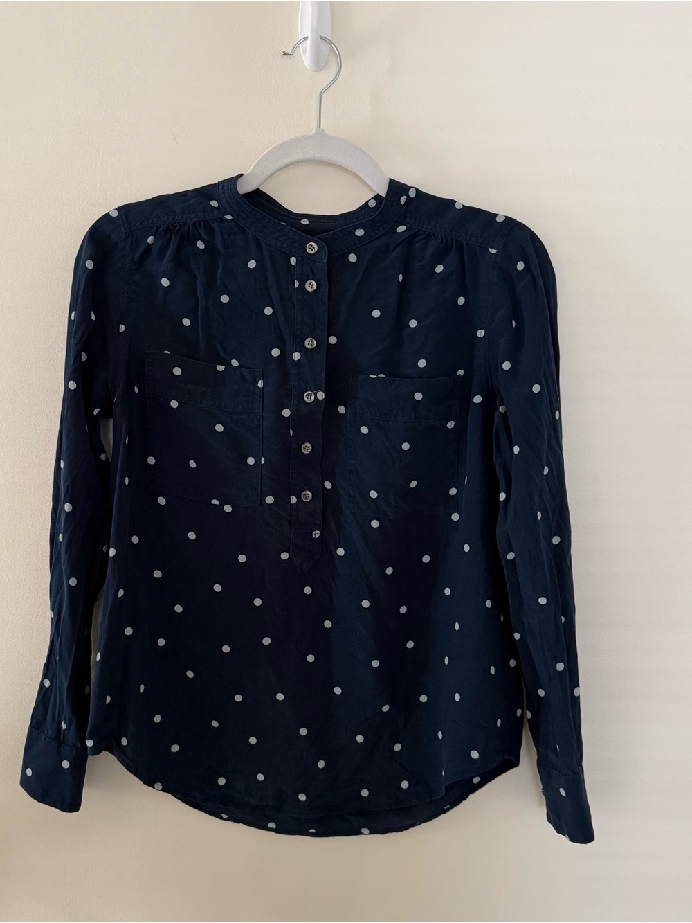 J. Crew Navy Polka Dot Popover Blouse